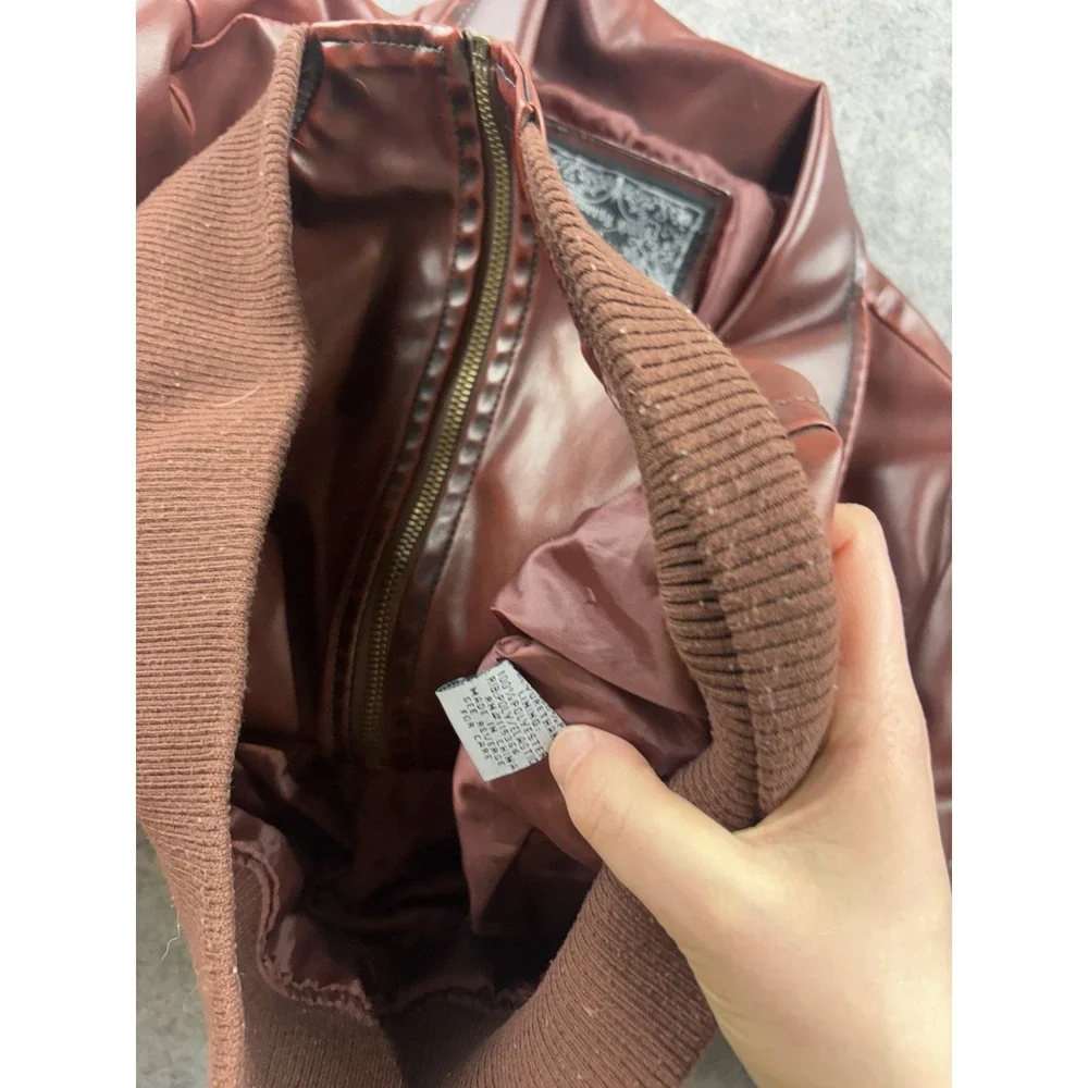 VTG Beverly Hills Polo Club Women L SEE Faux Leather Bomber Jacket 90s Biker Y2K - Picture 10 of 10